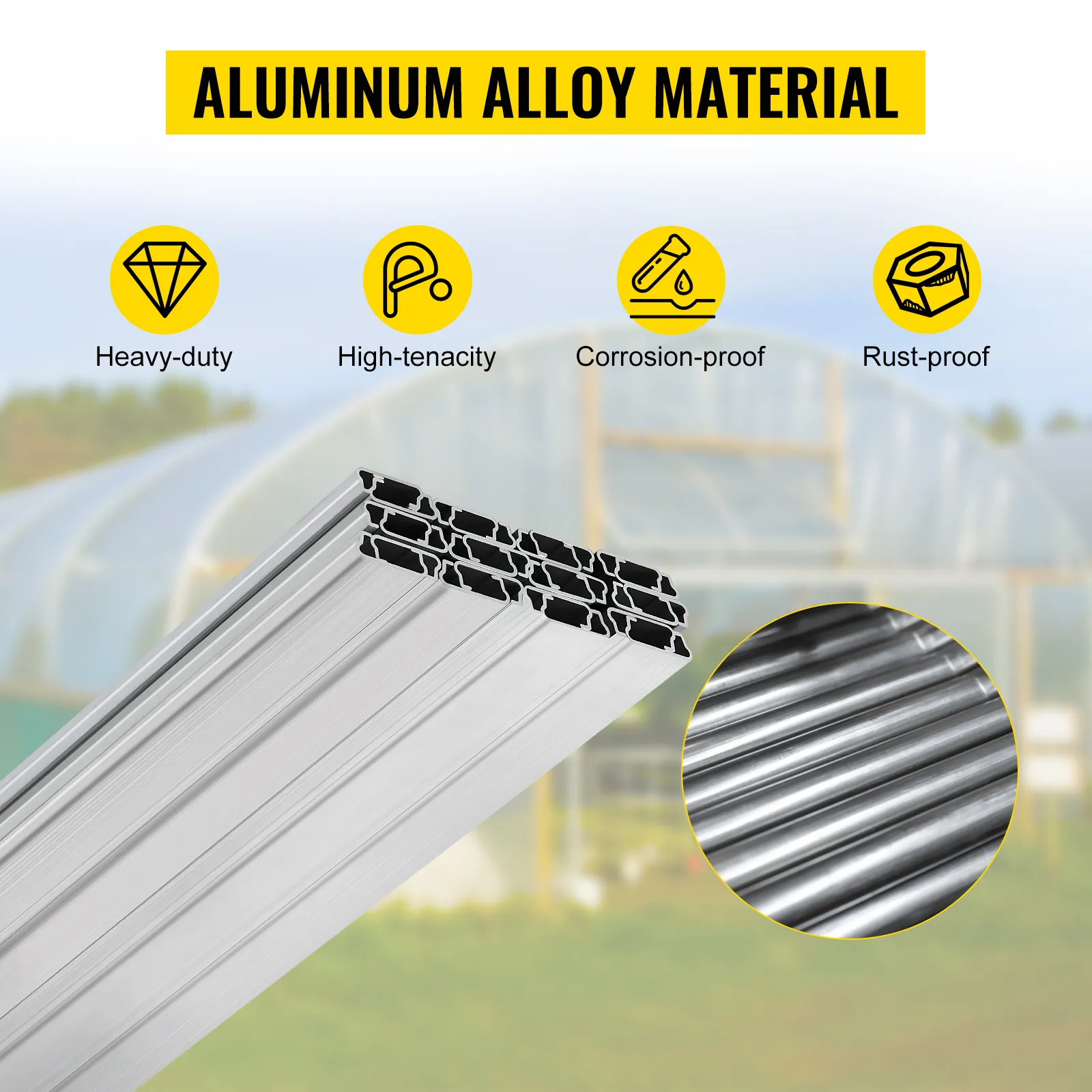 aluminum alloy for VEVOR greenhouse spring wire bundle, heavy-duty, high-tenacity, rust-proof.