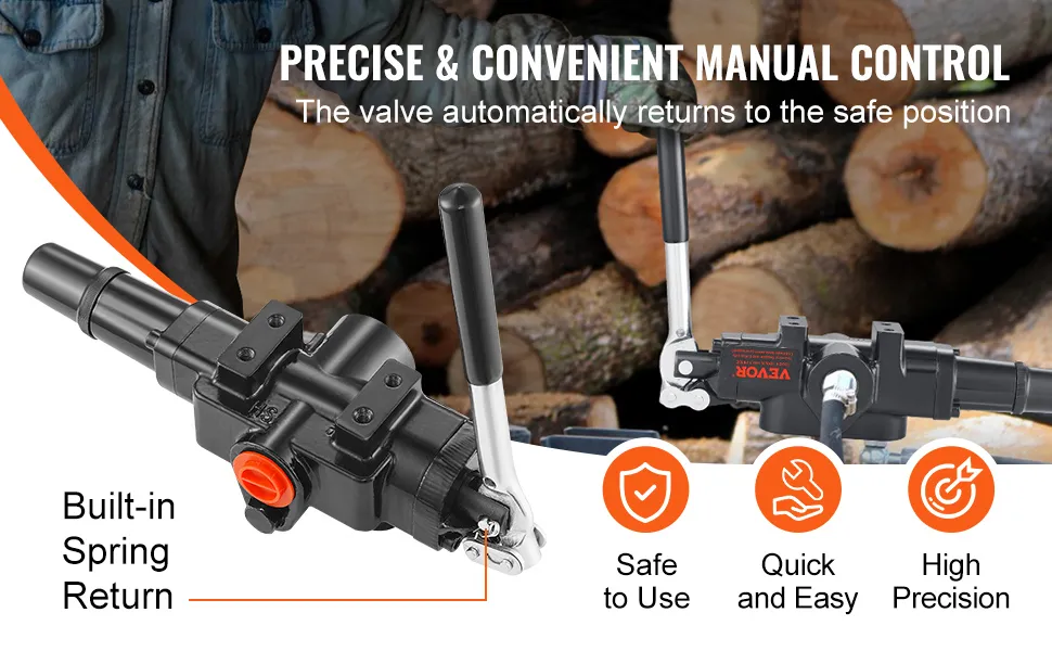 VEVOR hydraulic valve with manual control, built-in spring return, and safety, precision features.