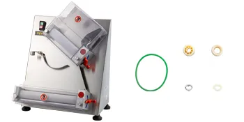 Rodillo para masa de pizza VEVOR con accesorios que incluyen correa y rodillos.