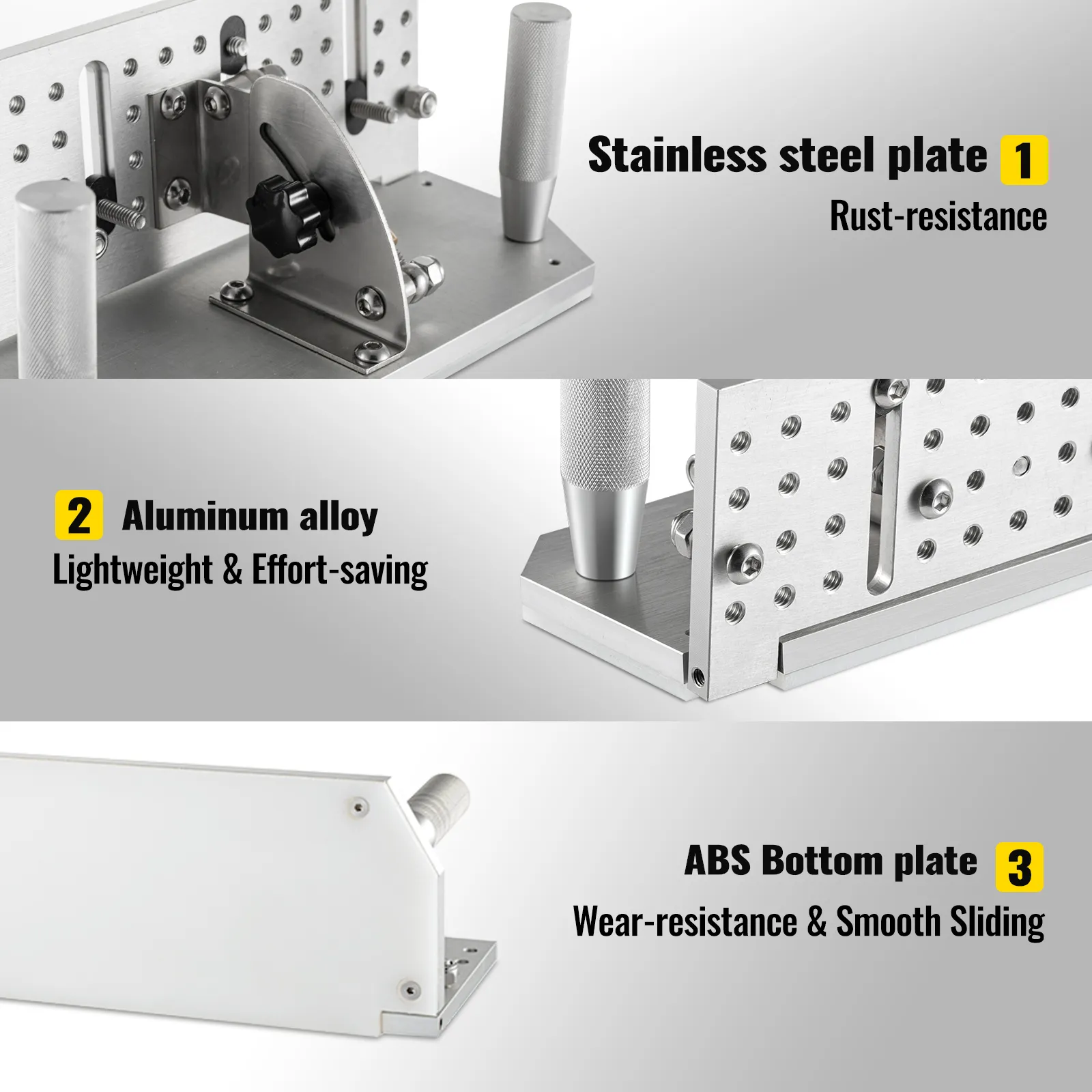 Plantilla para amoladora de banda VEVOR de acero inoxidable, aleación de aluminio y fondo de ABS.