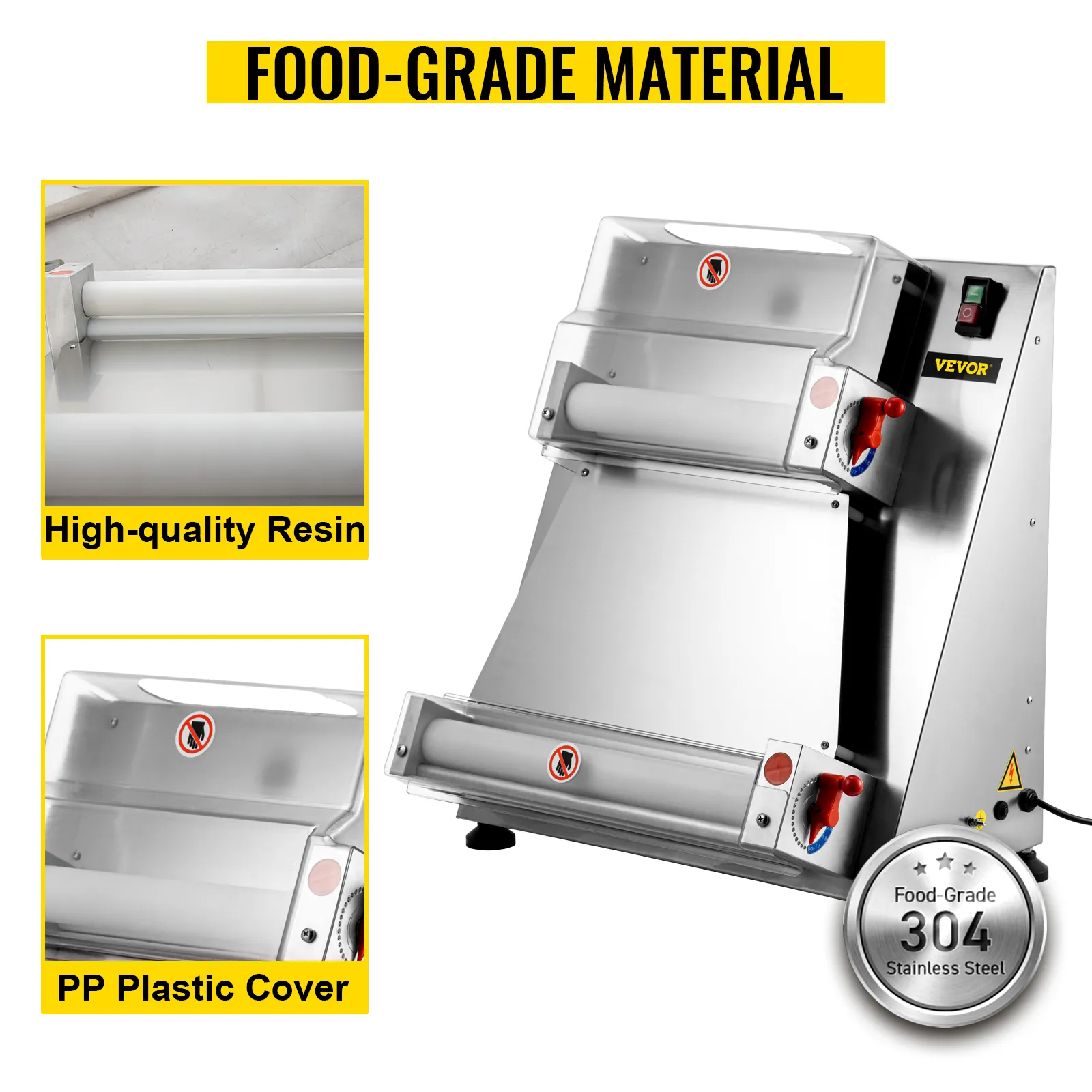 Rodillo para masa de pizza VEVOR con acero inoxidable apto para uso alimentario y resina de alta calidad.