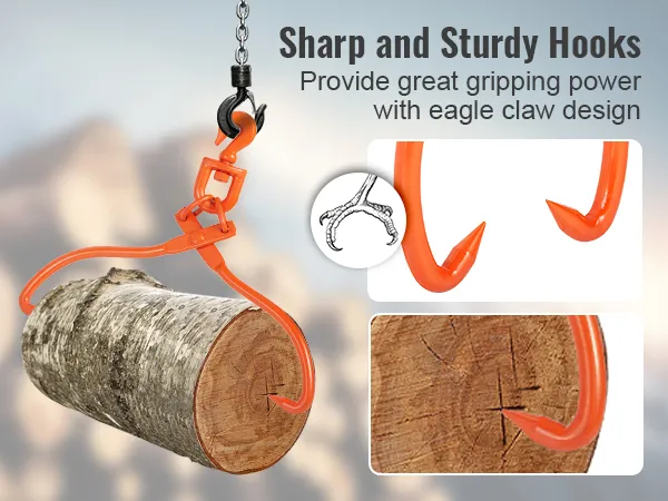 Scharfe und robuste VEVOR-Holzrückezange mit Adlerklauendesign zum Greifen eines Holzstamms.