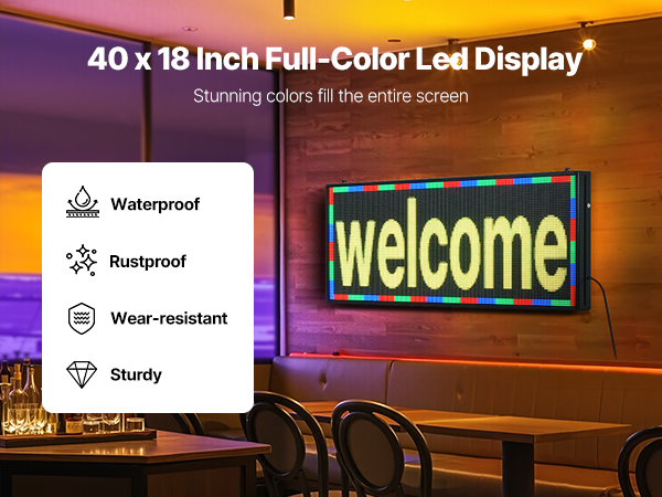 VEVOR LED Advertising Signs – P6 Full Color, 40 x 18 Inch