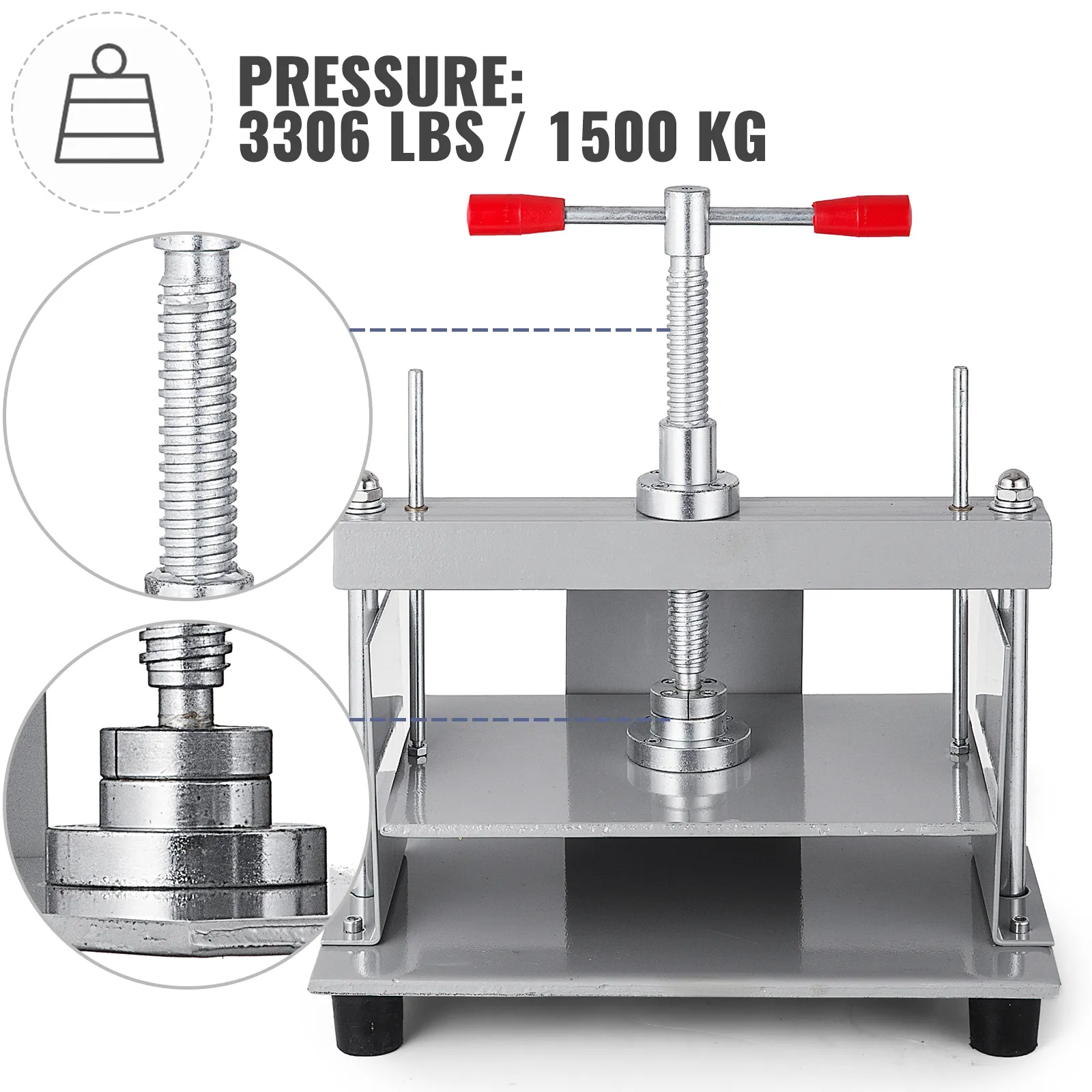 VEVOR manual paper press machine with screw jack, 1500 kg pressure, 3306 lbs capacity.