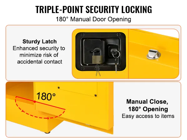 Serratura di sicurezza a triplo punto e chiusura manuale della porta a 180° sull'armadio di sicurezza per materiali infiammabili VEVOR.
