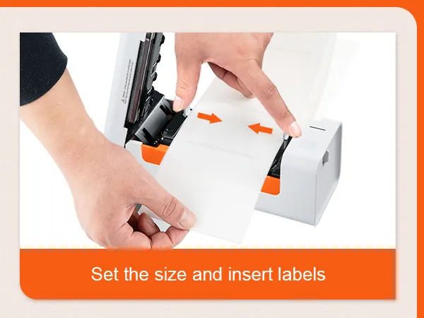 hands demonstrating label insertion into VEVOR thermal label printer