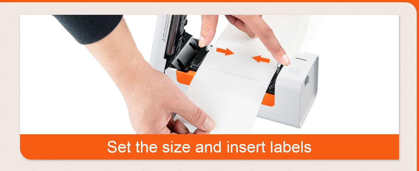 hands demonstrating label insertion into VEVOR thermal label printer