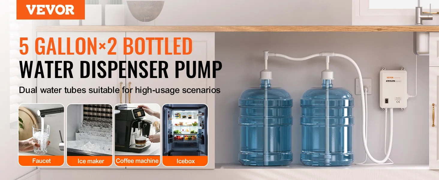 Sistema dispensador de agua embotellada VEVOR con bombas duales de 5 galones para grifos, máquinas de hielo, cafeteras y hieleras.