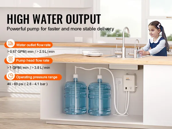VEVOR-Flaschenwasserspendersystem mit hoher Wasserleistung und leistungsstarker Pumpe.