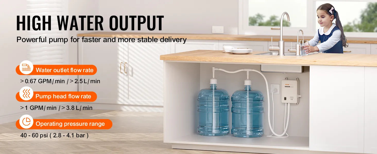 VEVOR-Flaschenwasserspendersystem mit hoher Wasserleistung und leistungsstarker Pumpe.