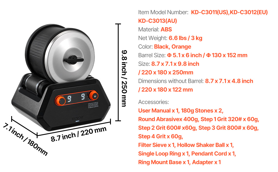 Rock Tumbler Kit 4 lbs Rock Polisher 9 Speeds 9-Day Timer