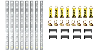 VEVOR e track tie-down rail kit with rails, straps, connectors, and fittings.