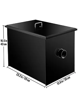 Interceptor de grasa VEVOR con dimensiones: 16,5 x 23,2 x 13,8 pulgadas (42 x 59 x 35 cm).