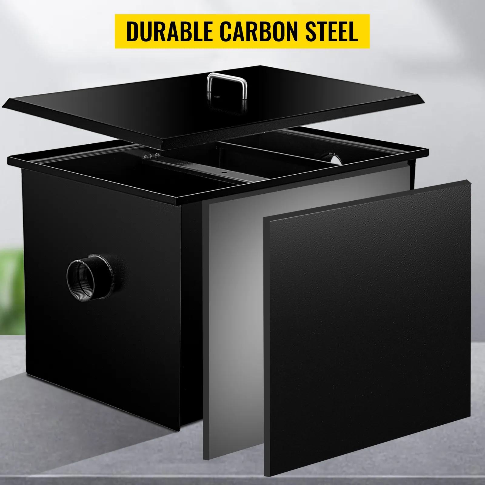 Interceptor de grasa VEVOR fabricado en acero al carbono duradero con secciones extraíbles.