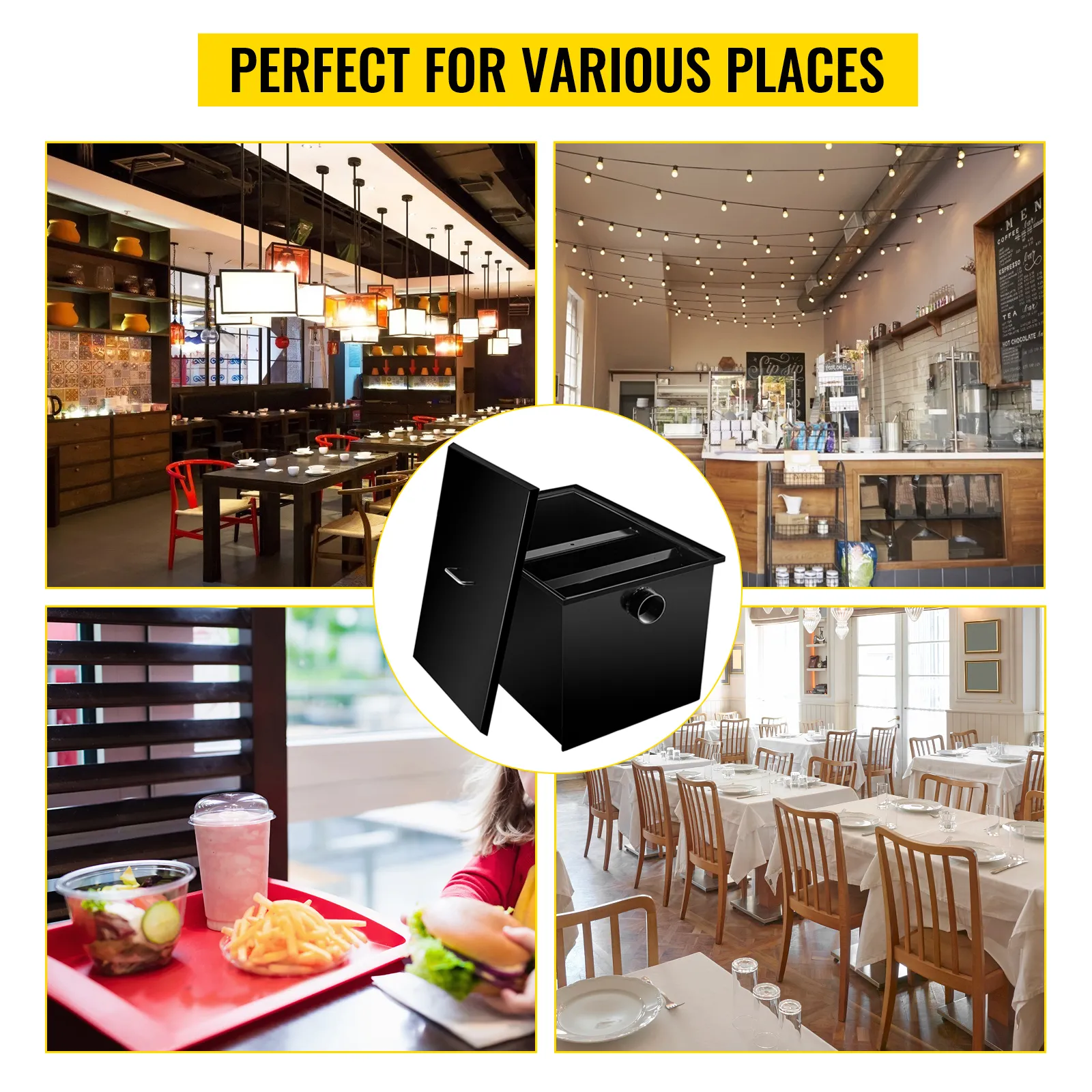 Interceptor de grasa VEVOR adecuado para cocinas, cafeterías y comedores.