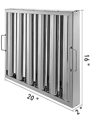 VEVOR hood filters, stainless steel, measuring 20" x 16" x 2", side handles.