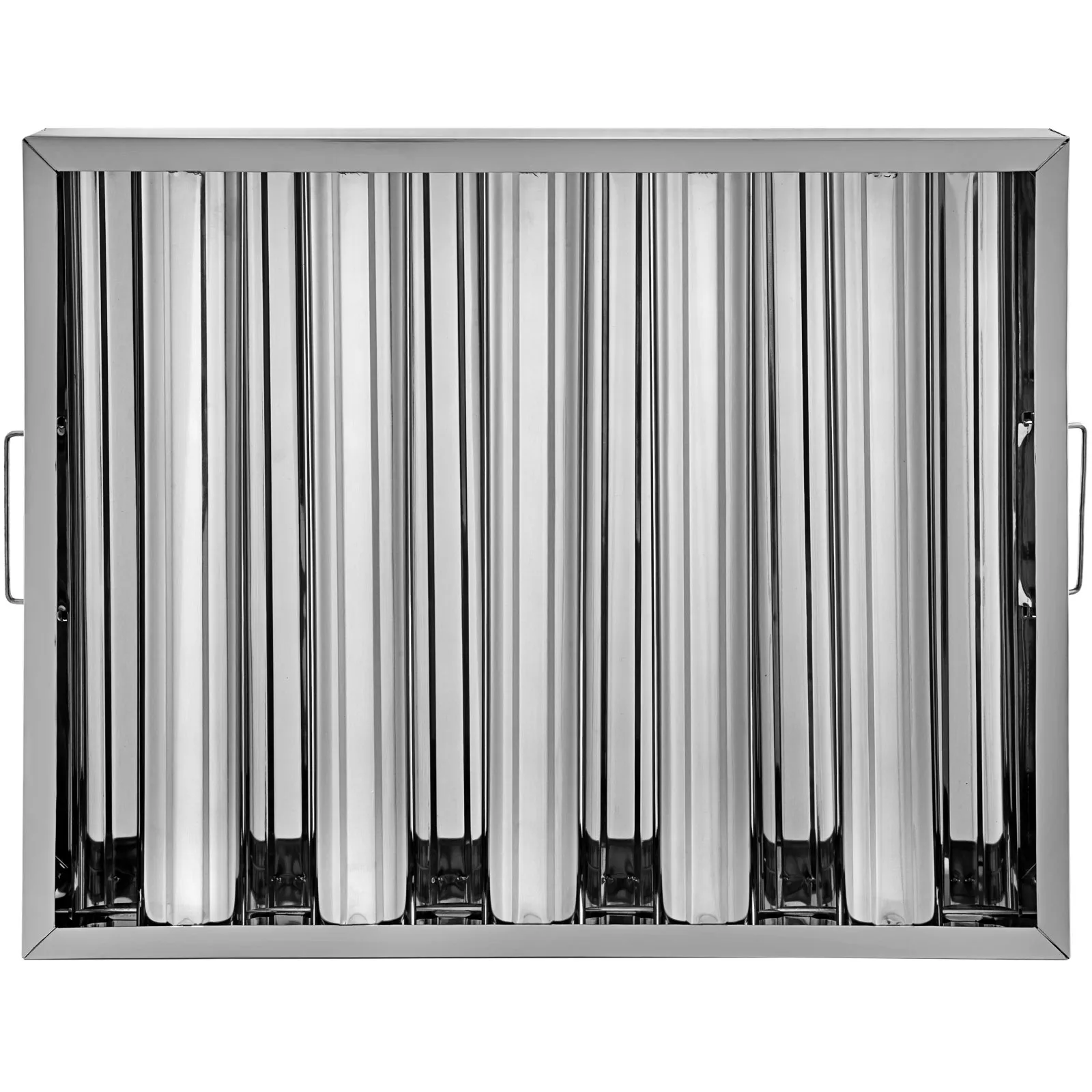 stainless steel VEVOR hood filters with vertical slats and side handles.