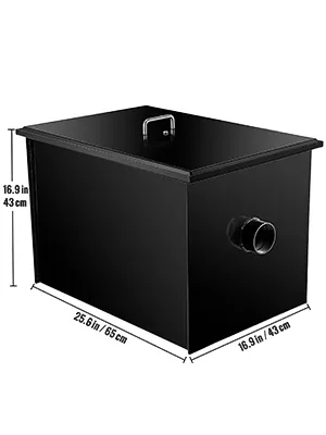Interceptor de grasa VEVOR negro con dimensiones 25,6"x16,9"x16,9".