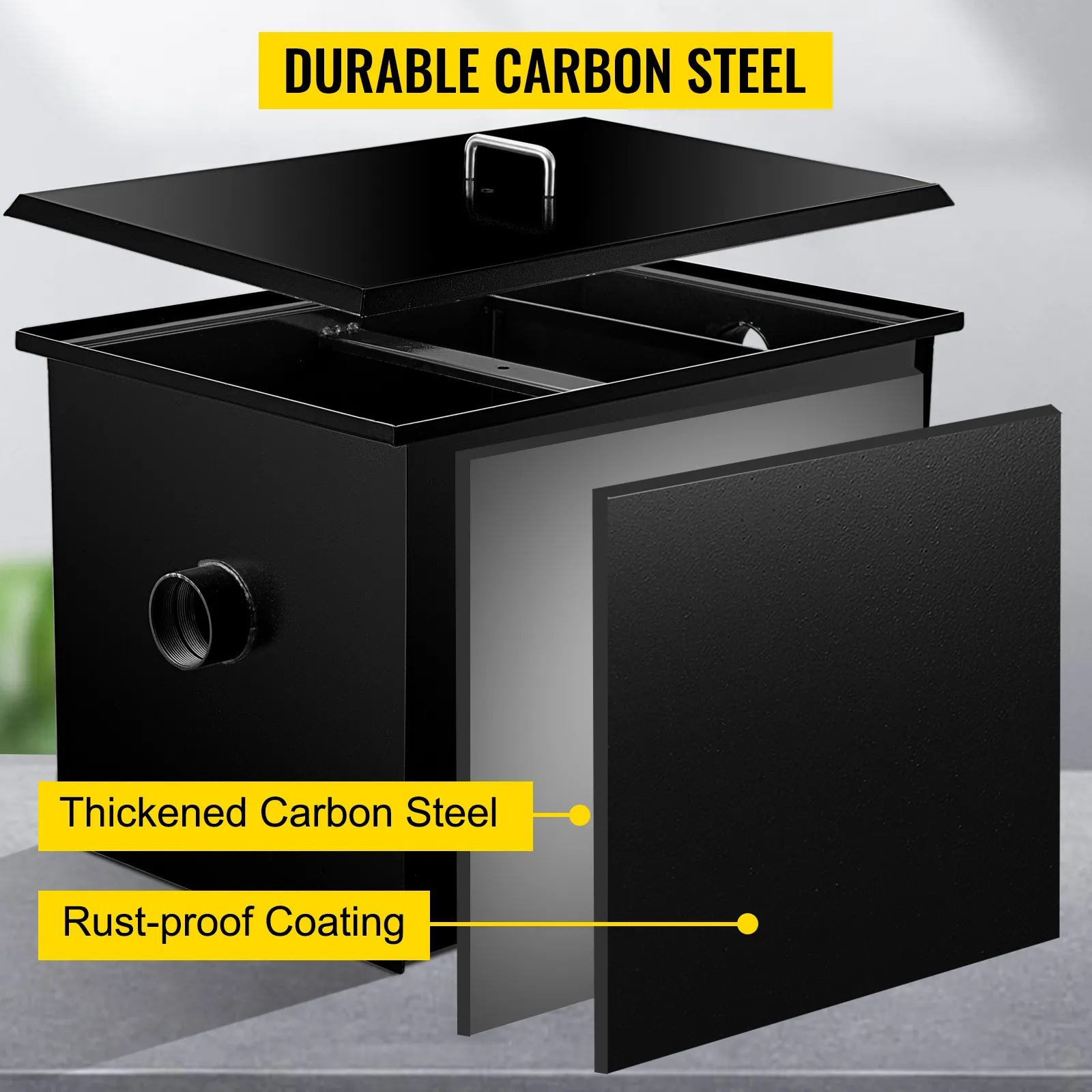 Interceptor de grasa VEVOR con acero al carbono duradero y espesado y revestimiento a prueba de óxido.