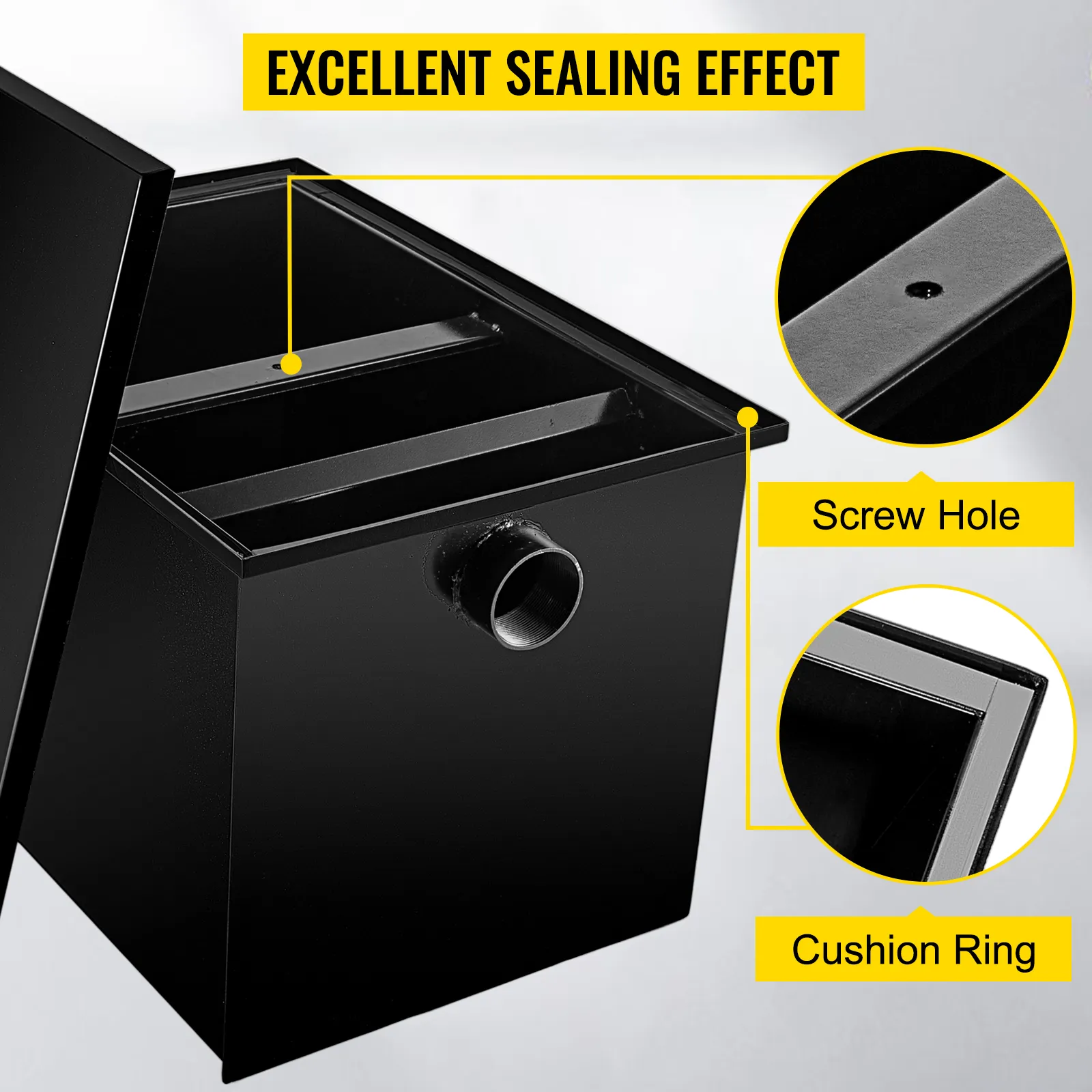 Interceptor de grasa VEVOR con excelentes características de sellado, orificio para tornillo y anillo de amortiguación.