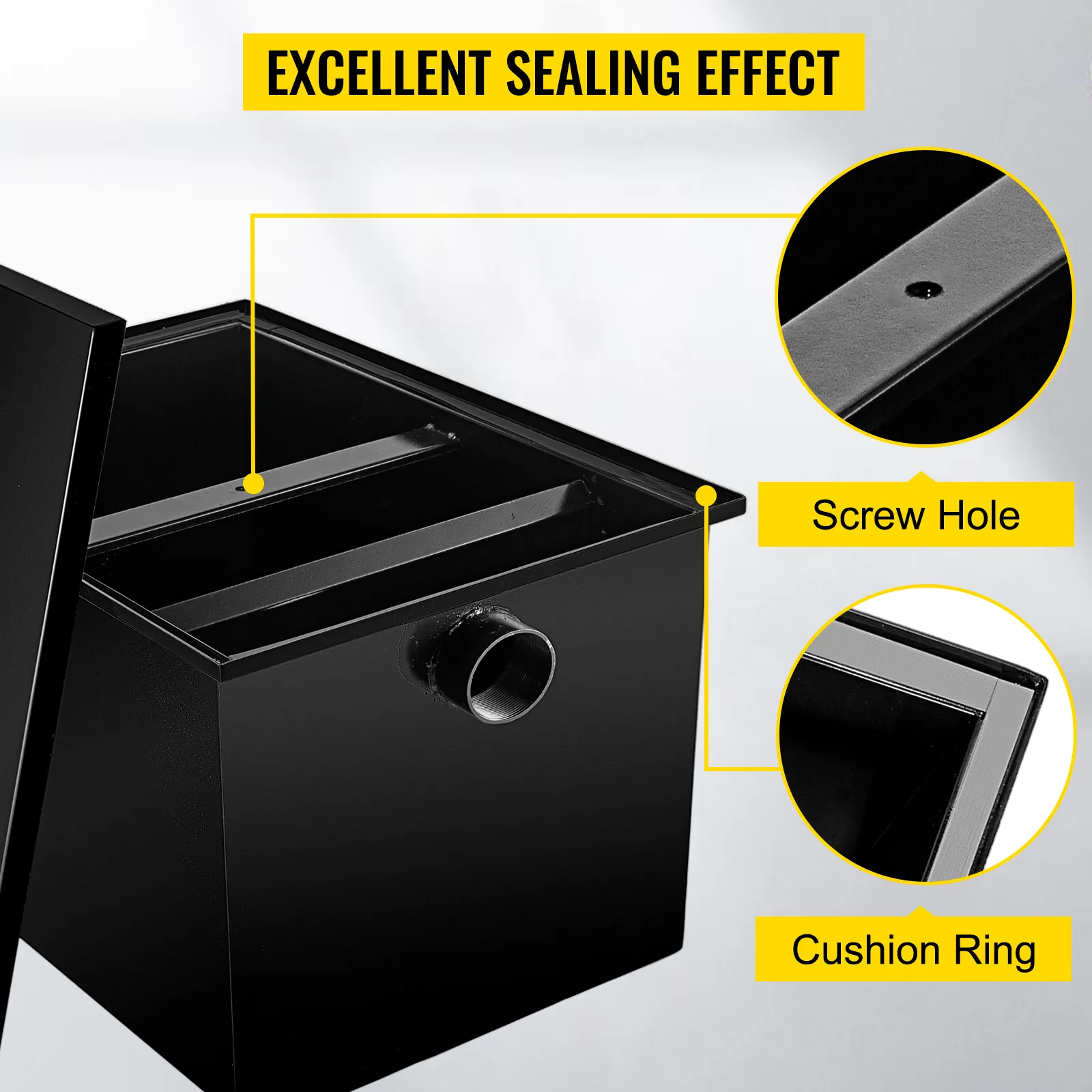 Interceptor de grasa VEVOR con orificio para tornillo y anillo amortiguador para un excelente sellado.