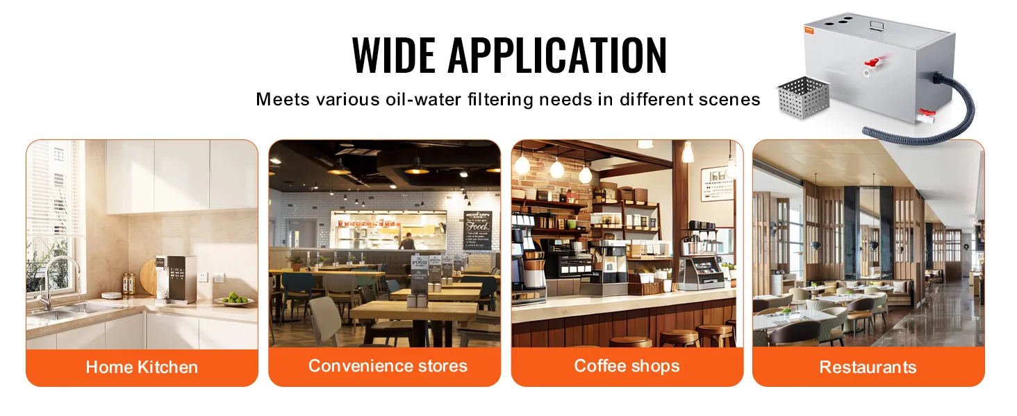 VEVOR commercial grease trap for home kitchens, convenience stores, coffee shops, and restaurants.