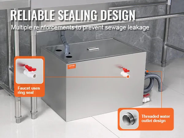 VEVOR reliable sealing design with stainless steel tank, faucet ring seal, and threaded outlet