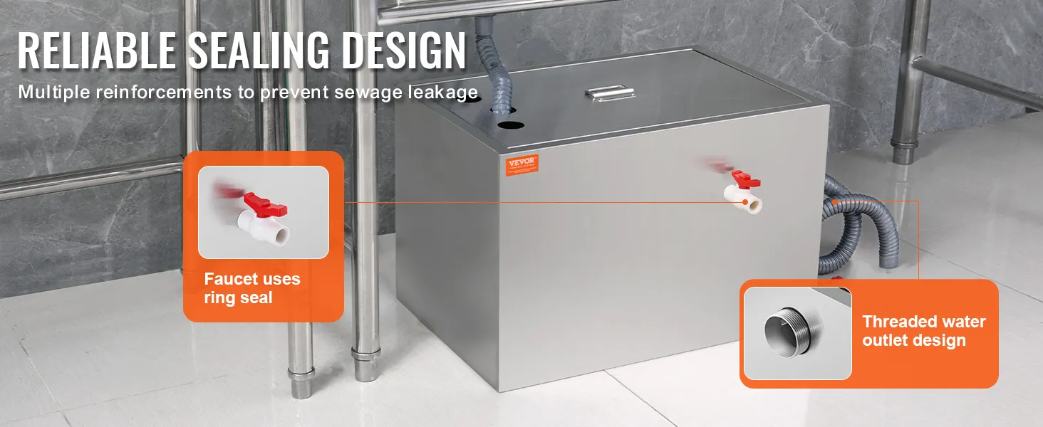 VEVOR reliable sealing design with stainless steel tank, faucet ring seal, and threaded outlet