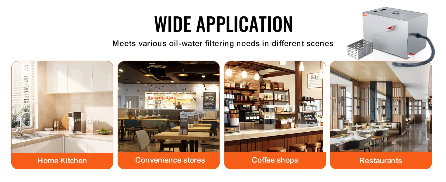 VEVOR grease trap for home kitchens, convenience stores, coffee shops, and restaurants. wide application.