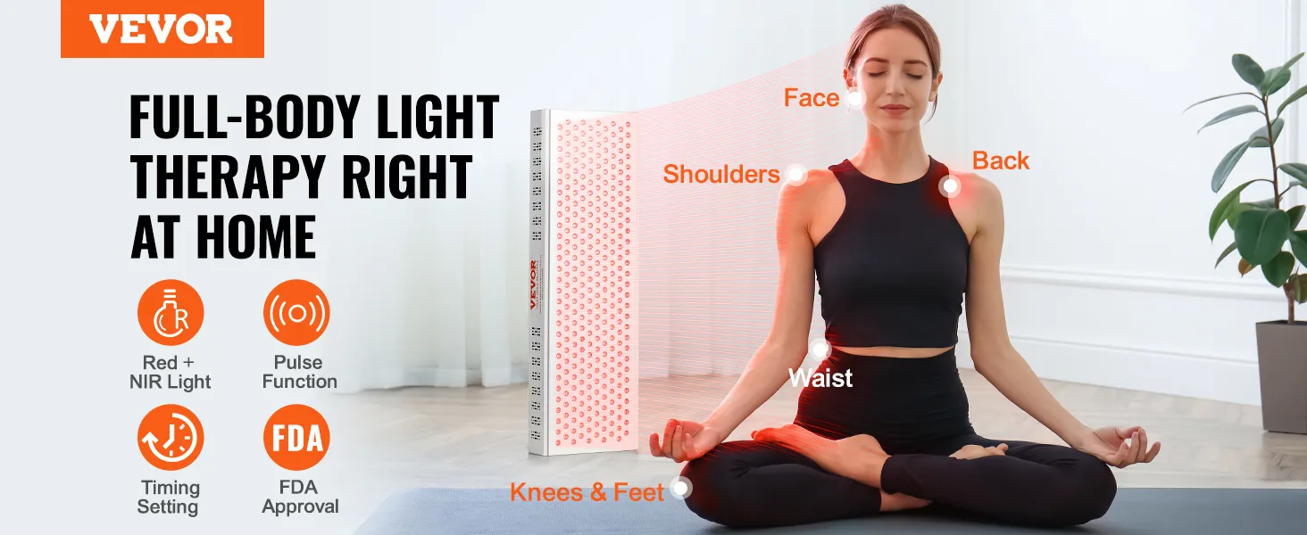VEVOR Red Light Therapy for Whole Body, 300 Dual-Chip LEDS, 10Hz/40Hz Pulse, 3 Timing Setting, Red 660nm & Near Infrared 850nm Light Therapy Panel for Pain Relief, Wound Healing, Skin Health, 300W