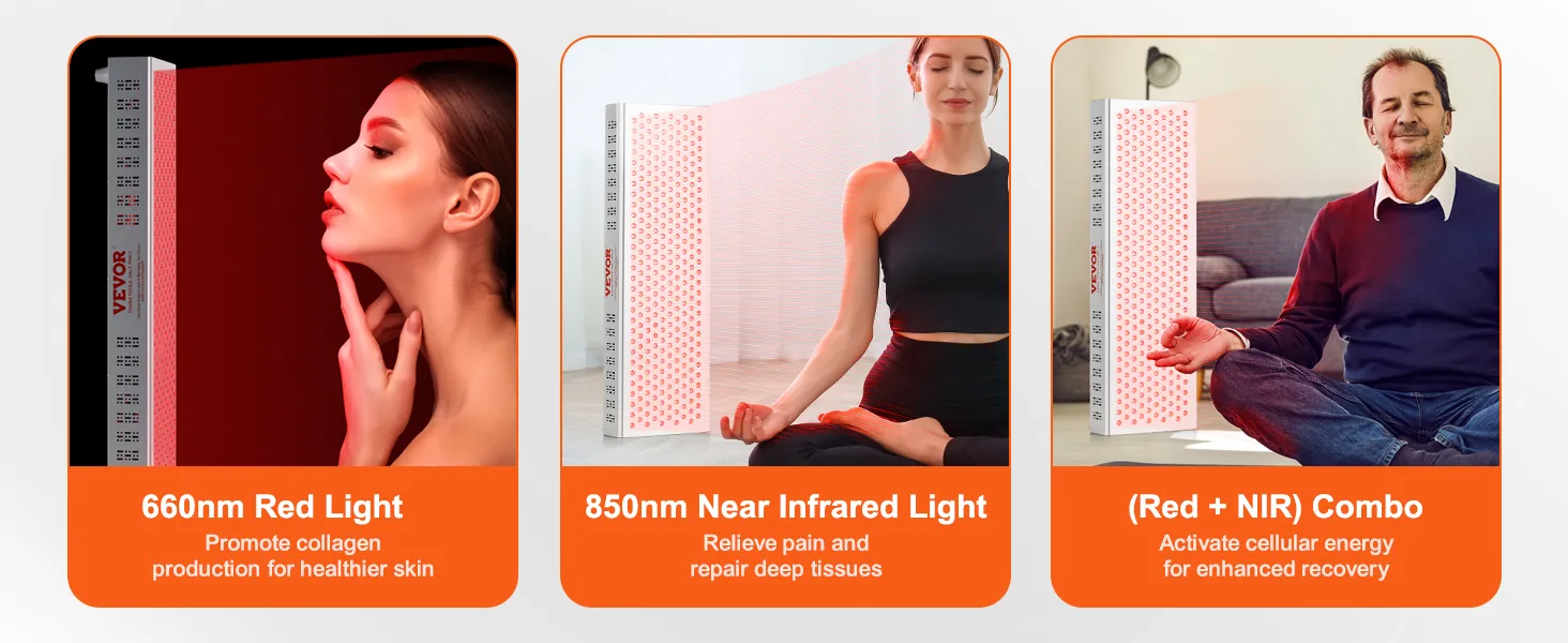 VEVOR Red Light Therapy for Whole Body, 300 Dual-Chip LEDS, 10Hz/40Hz Pulse, 3 Timing Setting, Red 660nm & Near Infrared 850nm Light Therapy Panel for Pain Relief, Wound Healing, Skin Health, 300W