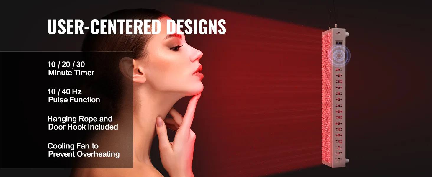 VEVOR Red Light Therapy for Whole Body, 300 Dual-Chip LEDS, 10Hz/40Hz Pulse, 3 Timing Setting, Red 660nm & Near Infrared 850nm Light Therapy Panel for Pain Relief, Wound Healing, Skin Health, 300W