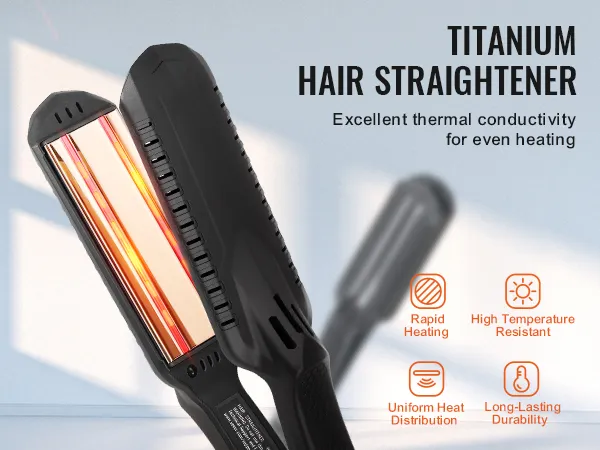VEVOR hair straightener with titanium plates for rapid heating, high temperature resistance, and durability.