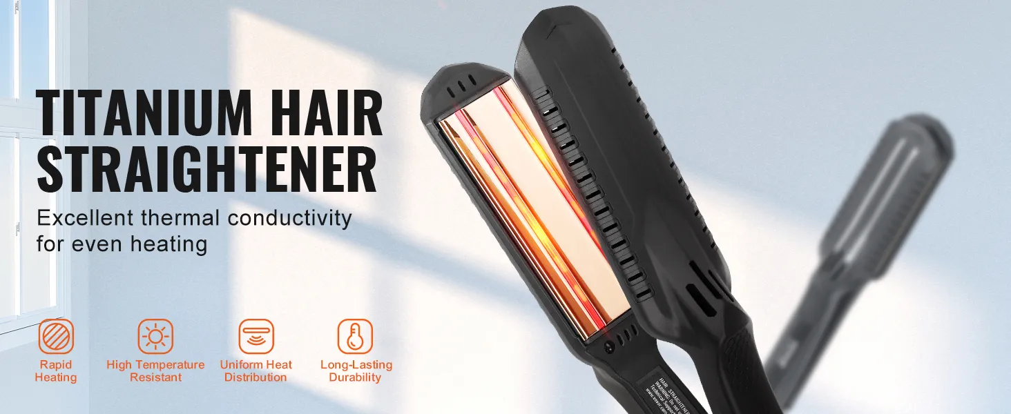VEVOR hair straightener with titanium plates for rapid heating, high temperature resistance, and durability.
