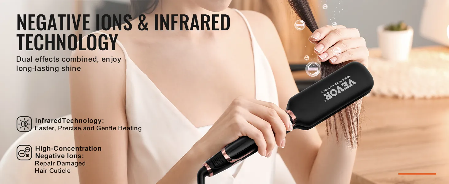 VEVOR stijltang met negatieve ionen en infraroodtechnologie voor glanzend, glad haar.
