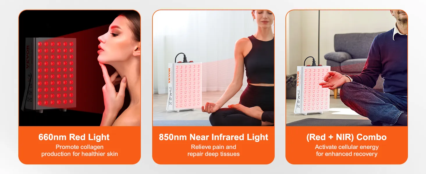 VEVOR Red Light Therapy for Body Face, 60 Dual-Chip LEDs, Red 660nm & Near Infrared 850nm Combo, High Power Red Light Therapy Panel for Recovery, Pain Relief, Wound Healing, Skin Health, 80W