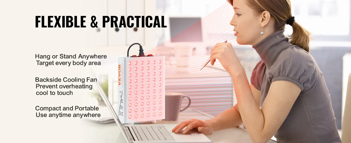 VEVOR red light therapy panel in use, ideal for flexible, practical, and portable therapy sessions.