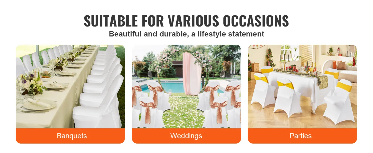 VEVOR spandex stoelhoezen voor feesten, partijen en banketten, combineren elegantie en duurzaamheid.