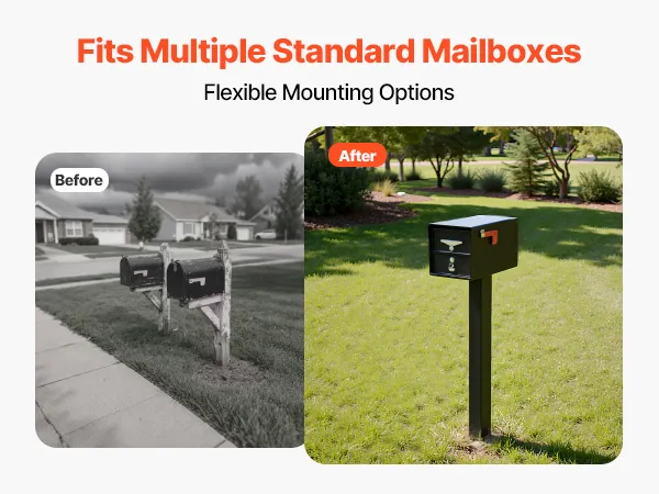 VEVOR Mailbox Post, 43 x 4 x 4 Inches, Steel In-Ground Mounting Mail Box Stand with Universal Plate Bracket, Heavy Duty Metal Post Sleeve Kit for Outside Curbside Residential Use, Powder Coated Black