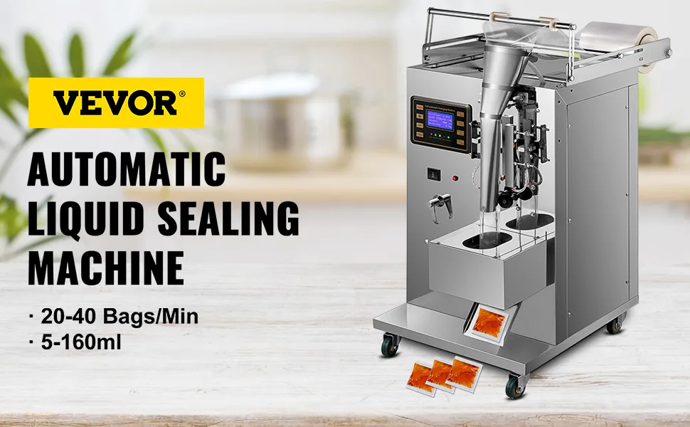Máquina selladora de líquidos VEVOR, 20-40 bolsas/min, capacidad de 5-160 ml.