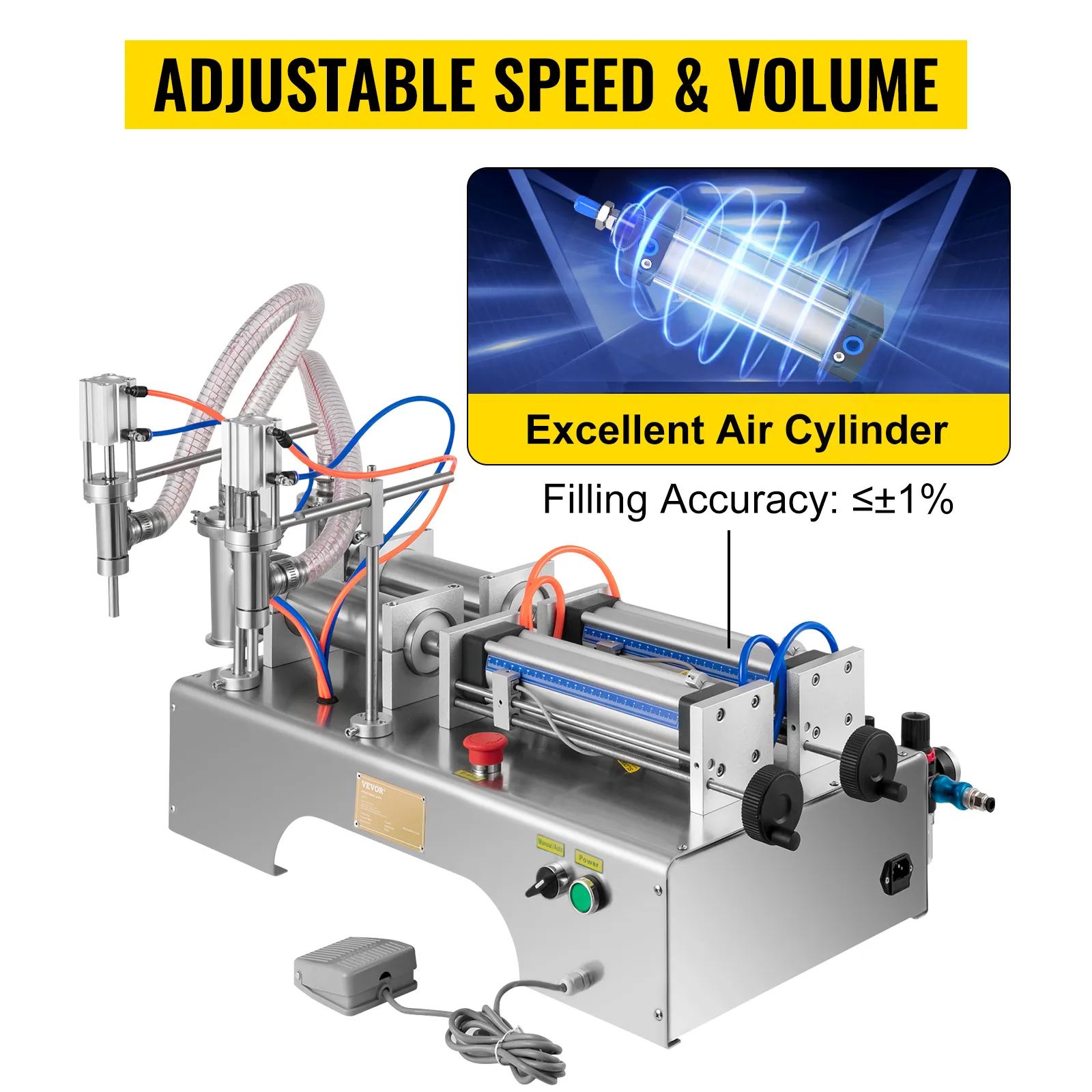 Máquina llenadora de líquidos VEVOR con velocidad ajustable, volumen y excelente cilindro de aire.