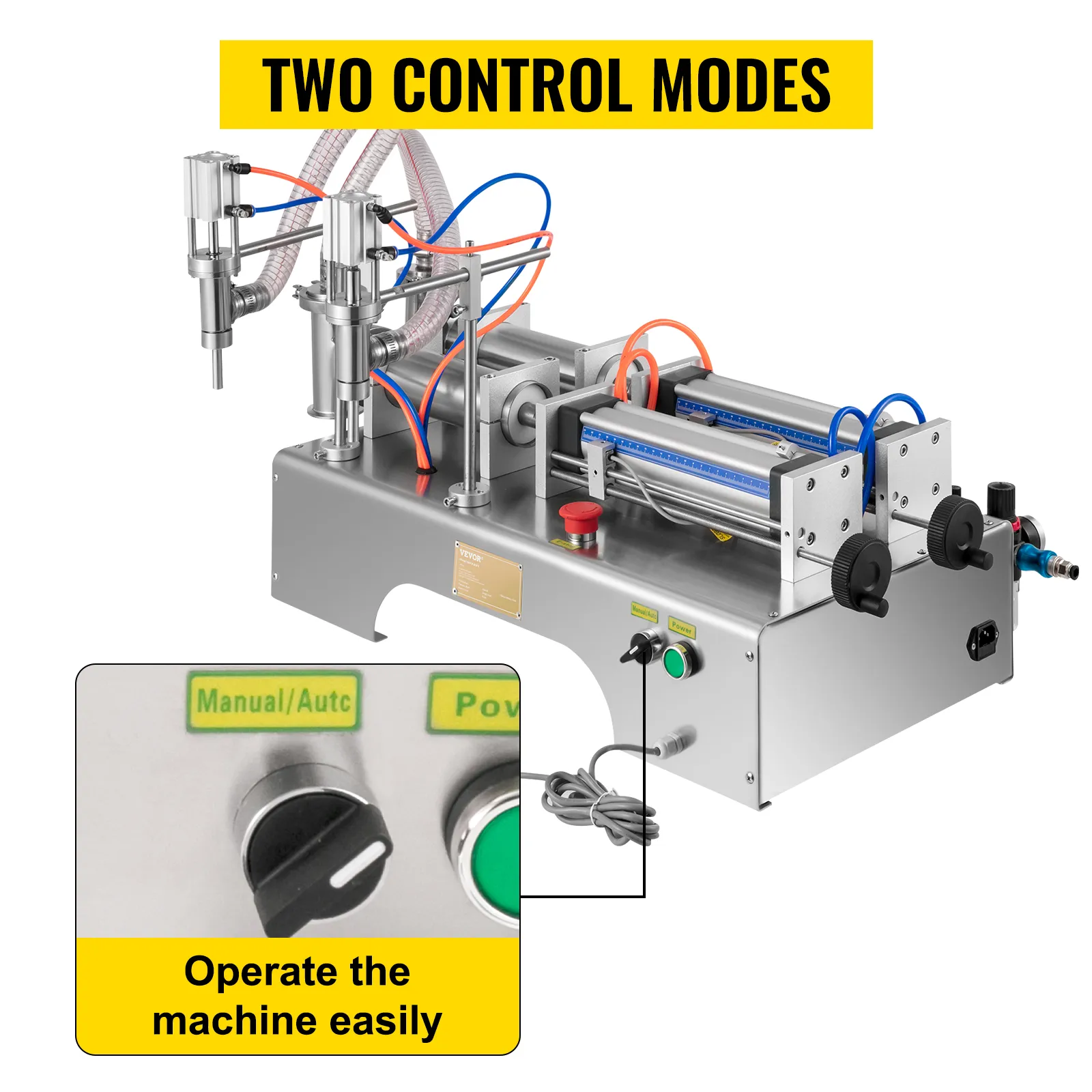 Máquina llenadora de líquidos VEVOR con dos modos de control y perilla de fácil operación.
