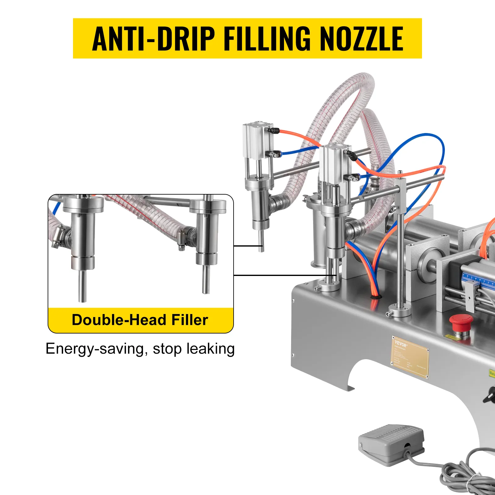 Máquina llenadora de líquidos VEVOR con llenadora de doble cabezal antigoteo, ahorro de energía, a prueba de fugas.