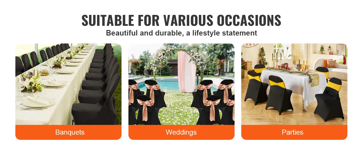 Bankette, Hochzeiten und Partys, bei denen VEVOR-Stuhlhussen in elegantem und dekorativem Ambiente zur Geltung kommen.