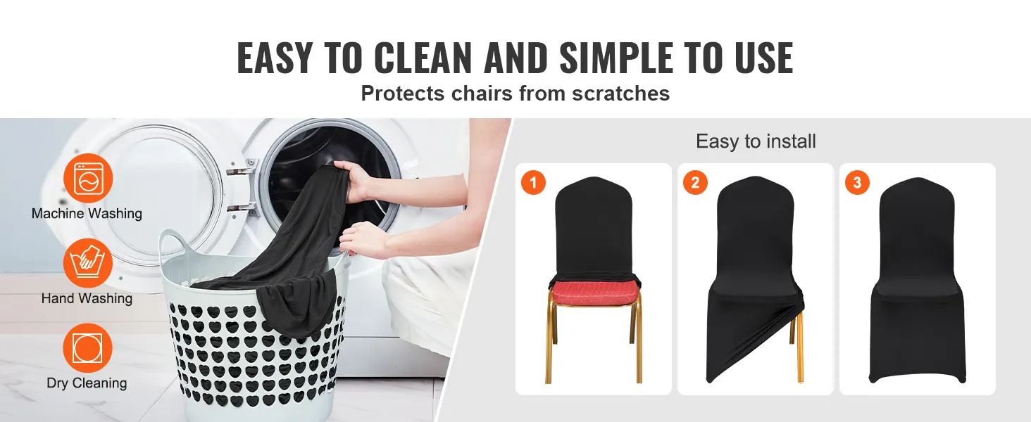 VEVOR stoelhoezen zijn eenvoudig schoon te maken, passen goed en beschermen stoelen tegen krassen. Eenvoudig te installeren.