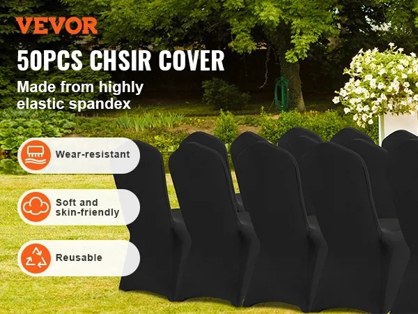 VEVOR Stuhlhussen – 50er-Pack schwarze Spandex-Bezüge, verschleißfest, weich und wiederverwendbar für Veranstaltungen.