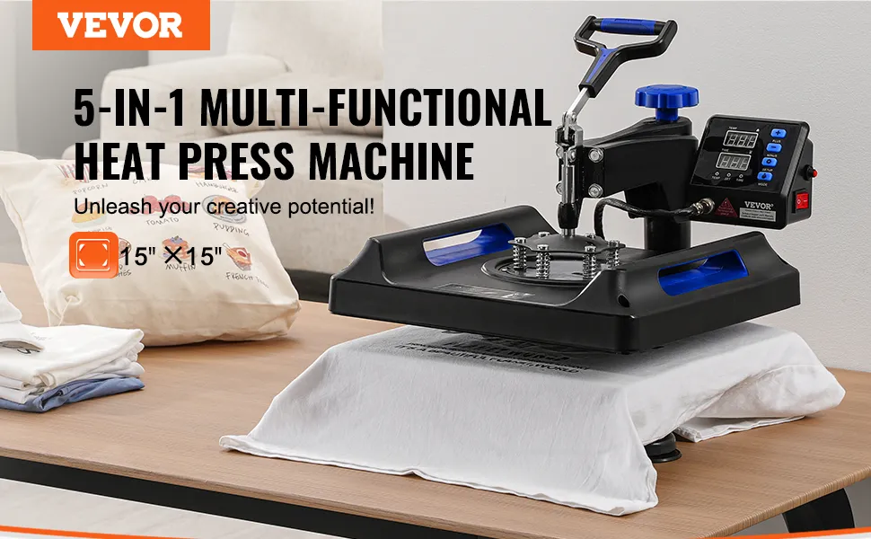Macchina per pressatura a caldo VEVOR: pressa a caldo multifunzione 5 in 1 da 15" x 15" per esprimere la tua creatività sulle magliette.