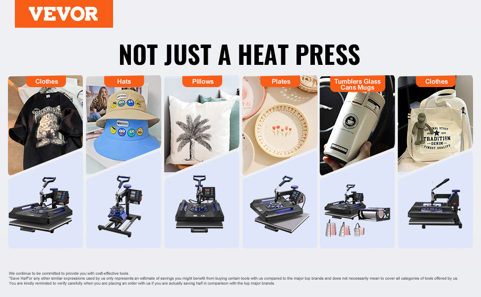 VEVOR 3-in-1 Petpers, Heat Press, 16.3 x 8 cm, Transfer