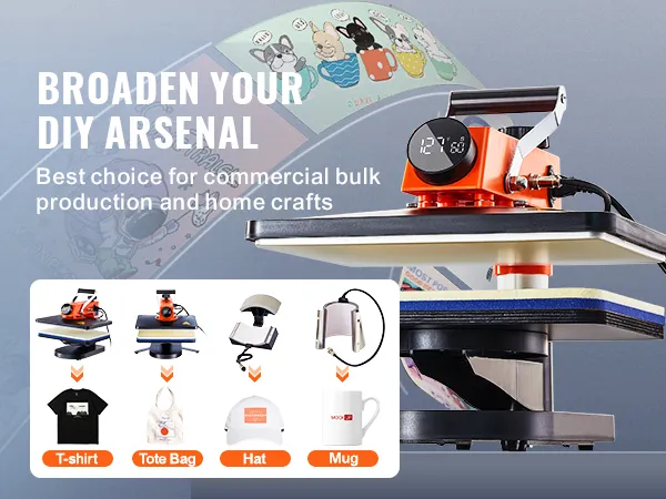VEVOR-Heißpressmaschine für Heimwerkerarbeiten: T-Shirts, Tragetaschen, Hüte, Tassen. Ideal für die Massenproduktion.