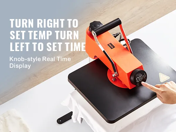 VEVOR-Heißpressmaschine mit Drehknopfsteuerung für Temperatur und Zeit.